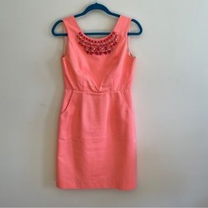 Shoshanna Pink Orange Mini Dress w/ Rhinestone Embellished Neck (size 4-6)